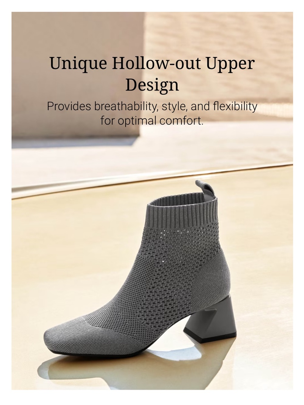 VIVAIA Melissa Perforated Knit Ankle Boot Square Toe Block Heel Gray 39.5 - Picture 8 of 10
